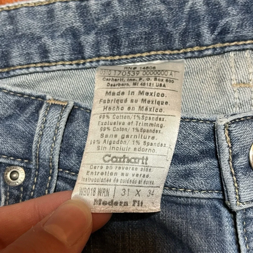 Carhartt Jeans Mens 31x34 Fits 33x32 Blue Light Wash Denim Modern Fit Workwear